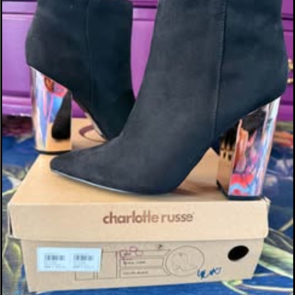 Charlotte Russe Black Boots with Metallic Heels